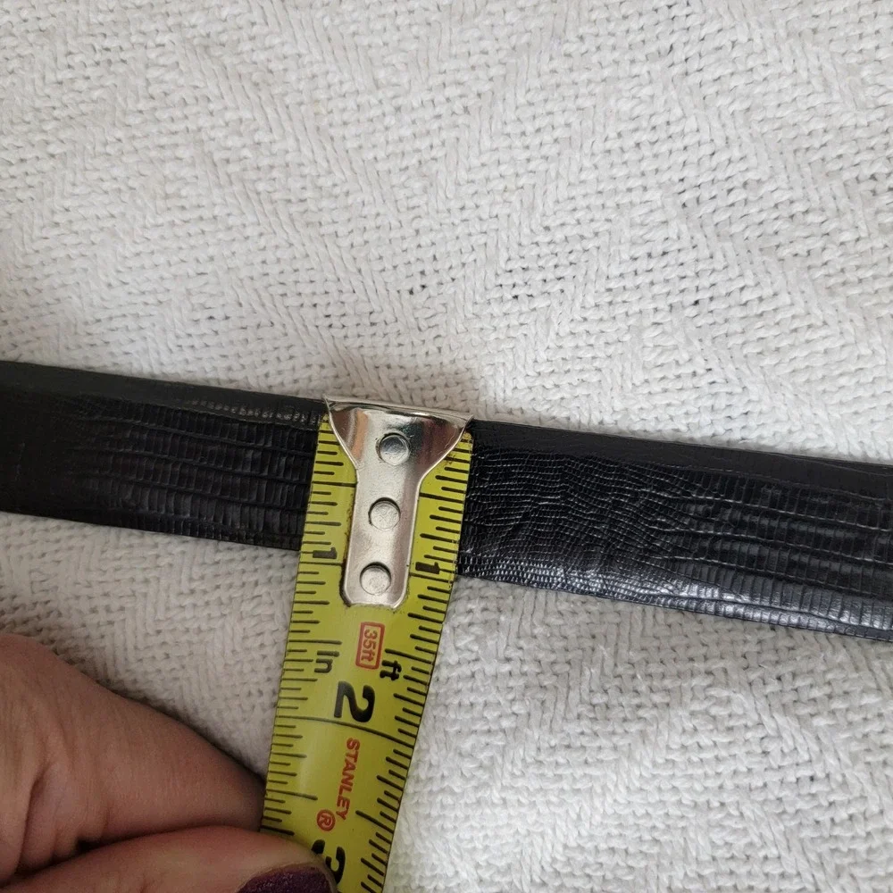 Calvin Klein Womens Black Lizard Grain Leather Belt Sz M Made in USA FLAWED READ
